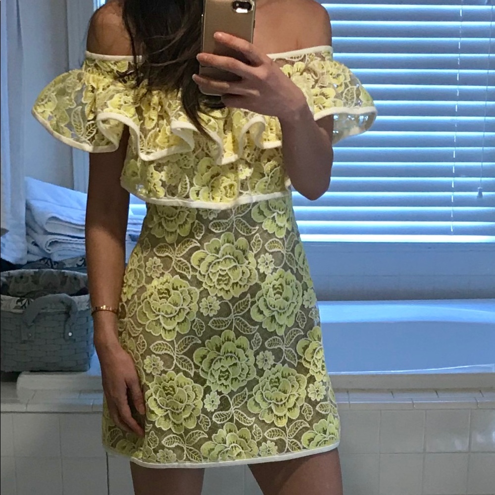 Alexis Paula ruffle lace dress yellow